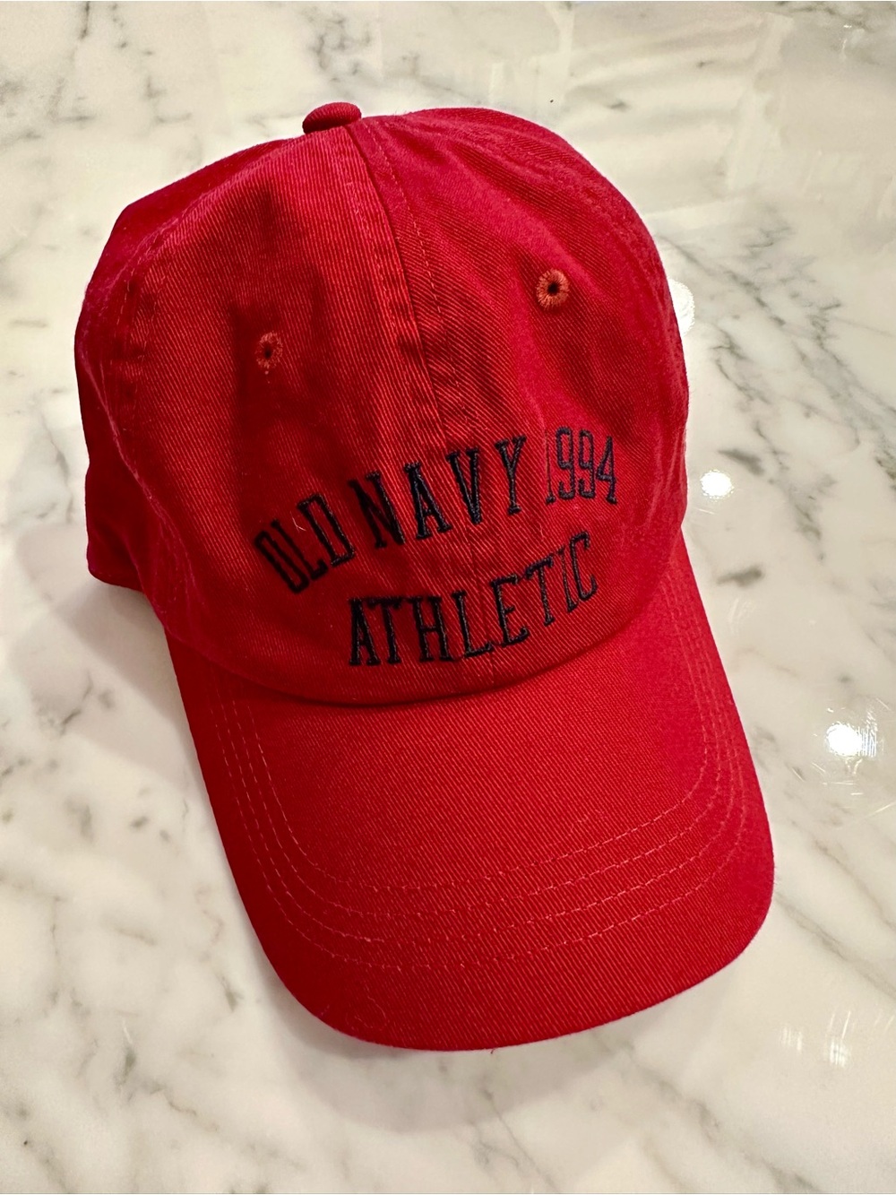 Old Navy Red Hat with Blue and White Label